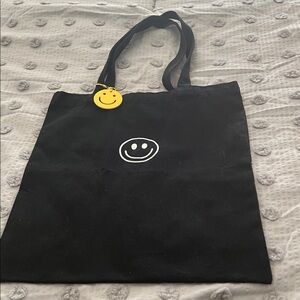 Black Tote Bag with Smiley Face